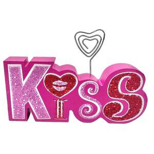 Pink Glitter Kiss Decorative Sign With Heart-Shaped Clip Holder Valentines